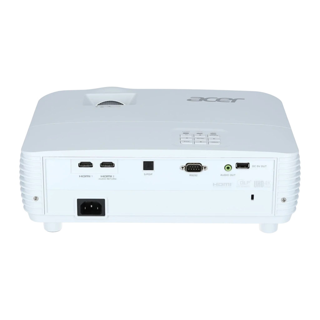 Acer Projecteur H6830BD 4000lm blanc, vue avant en angle: objectif, grilles de ventilation et logo Acer - Ítem2