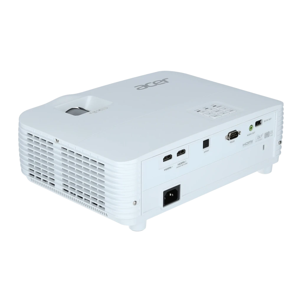 Acer Projecteur H6830BD 4000lm blanc, vue avant en angle: objectif, grilles de ventilation et logo Acer - Ítem3