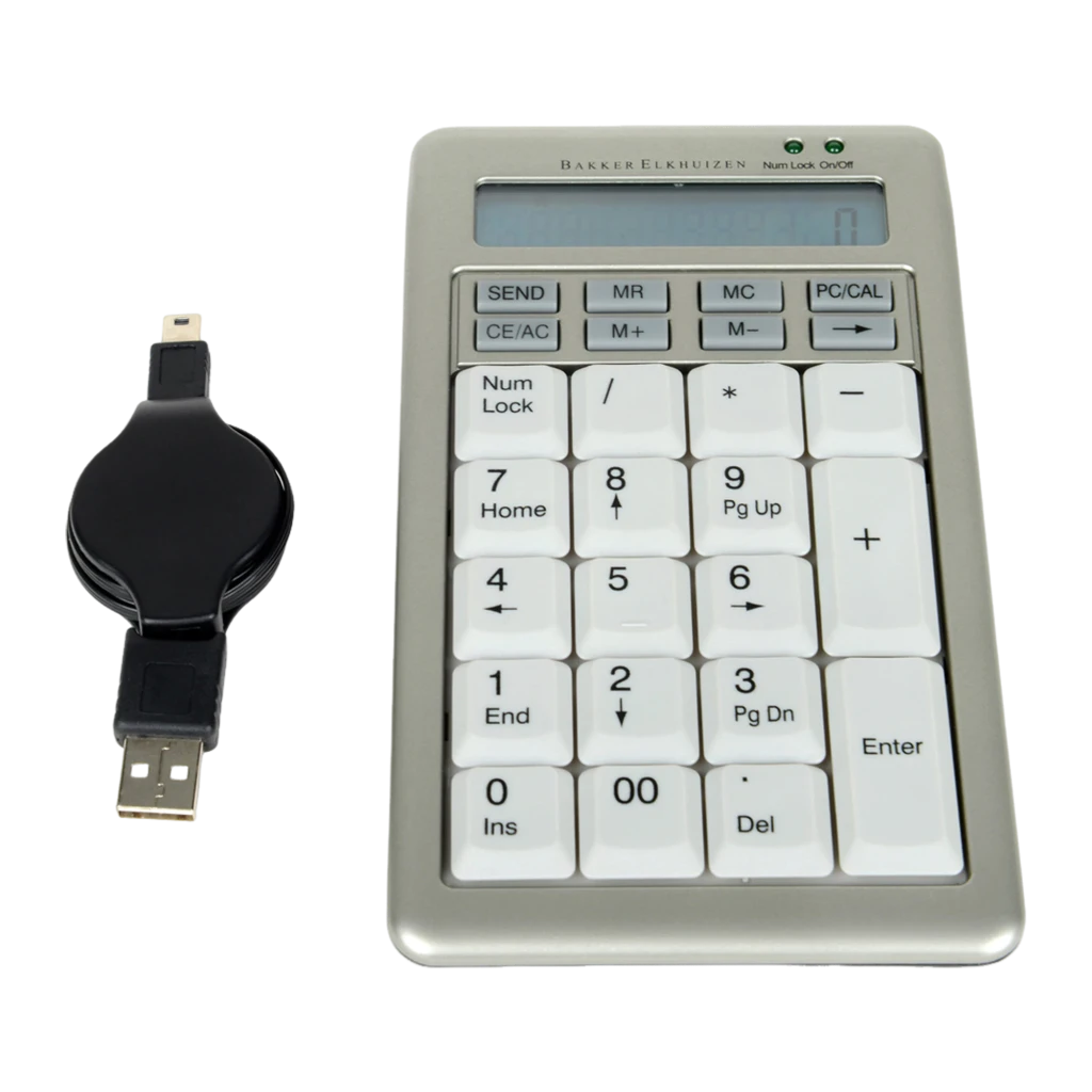 BakkerElkhuizen S-board 840 Numeric gris, vista frontal: teclado numérico con pantalla LCD y cable USB retráctil enrollado - Ítem3
