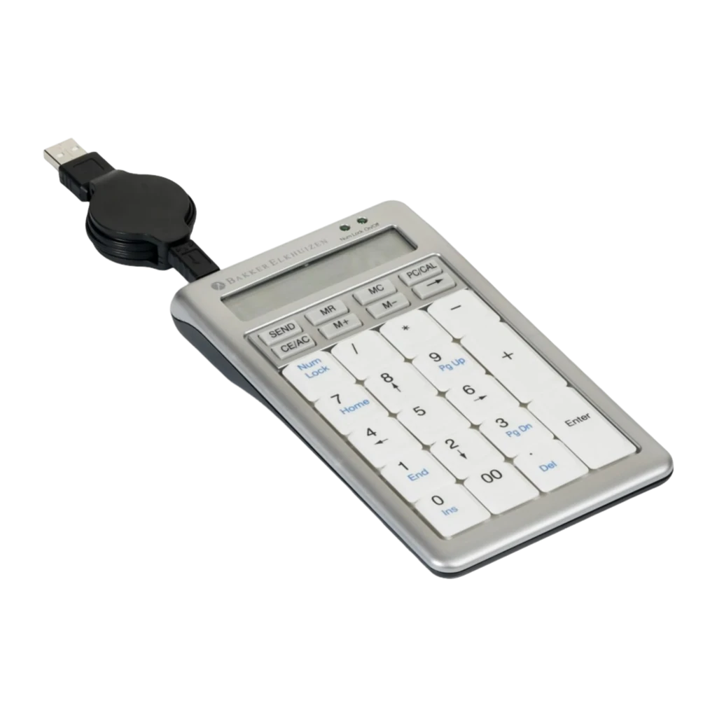 BakkerElkhuizen S-board 840 Numeric gris, vista frontal: teclado numérico con pantalla LCD y cable USB retráctil enrollado - Ítem1