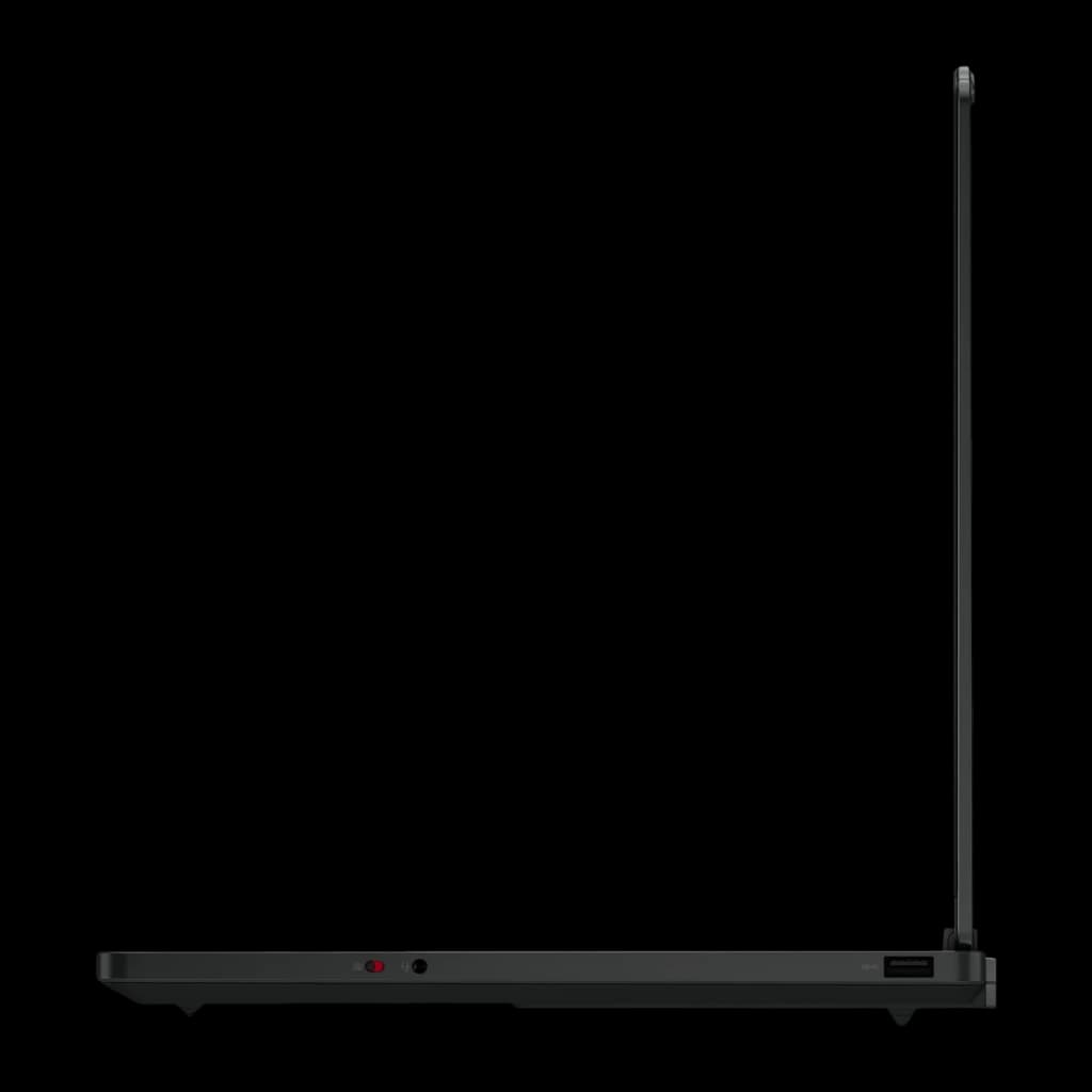 Lenovo Legion 5 15AHP11 512GB negro, vista lateral: perfil delgado abierto con puertos jack y USB visibles