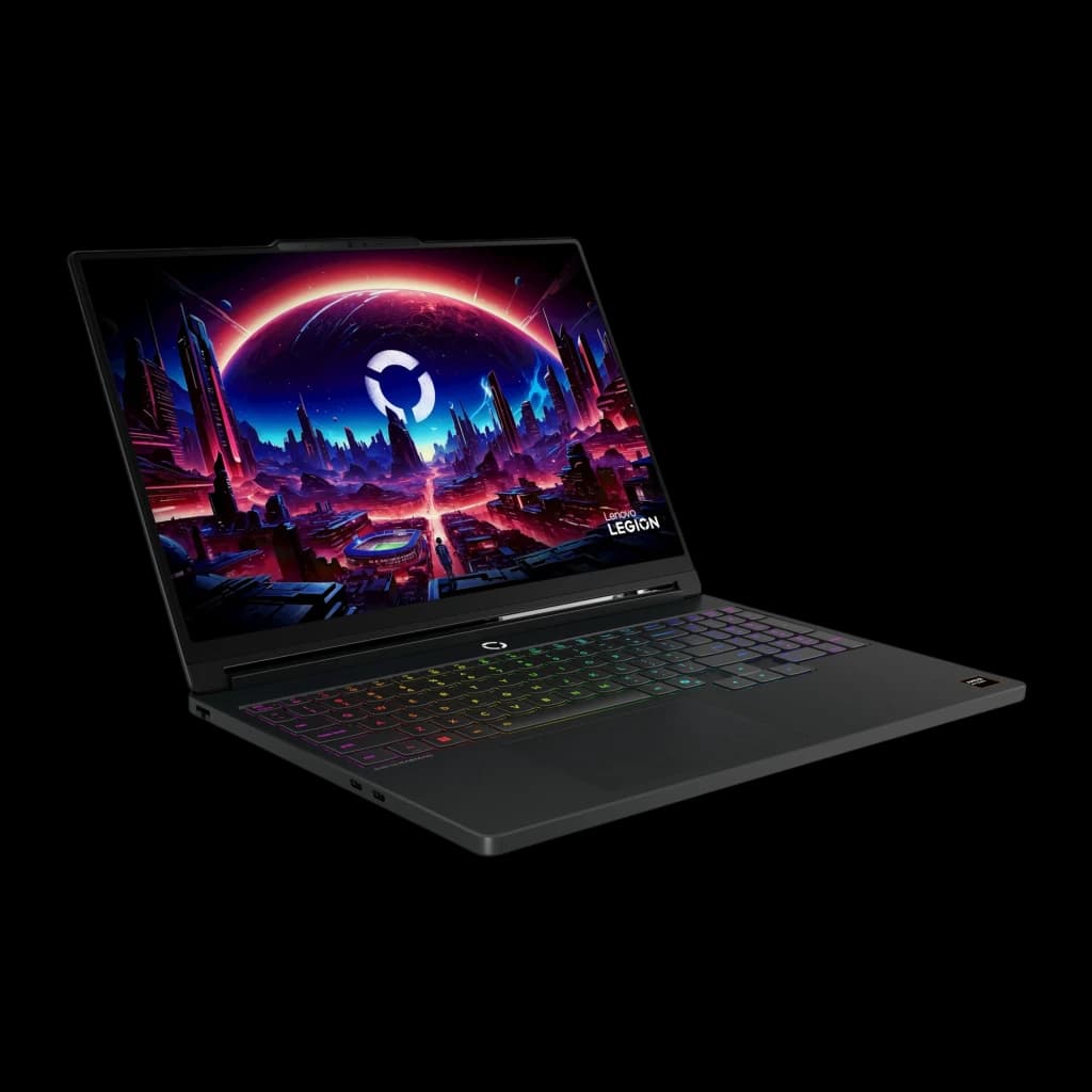 Lenovo Legion 5 15AHP11 512GB negro, vista frontal en ángulo: pantalla con wallpaper gaming, teclado RGB iluminado