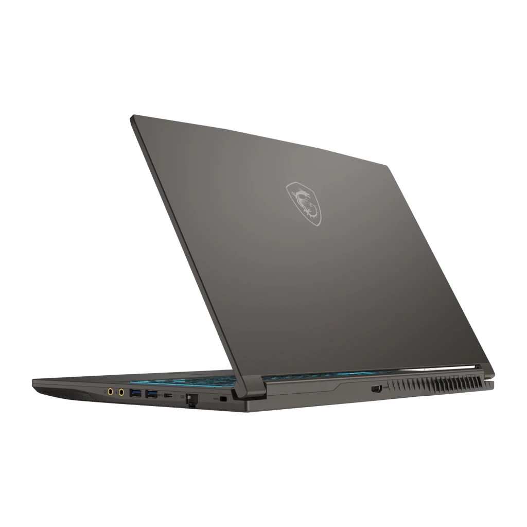 MSI Thin 15 B13UC 512GB Cosmos Gray, vue de face: écran avec logo dragon MSI et clavier rétroéclairé bleu - Ítem4