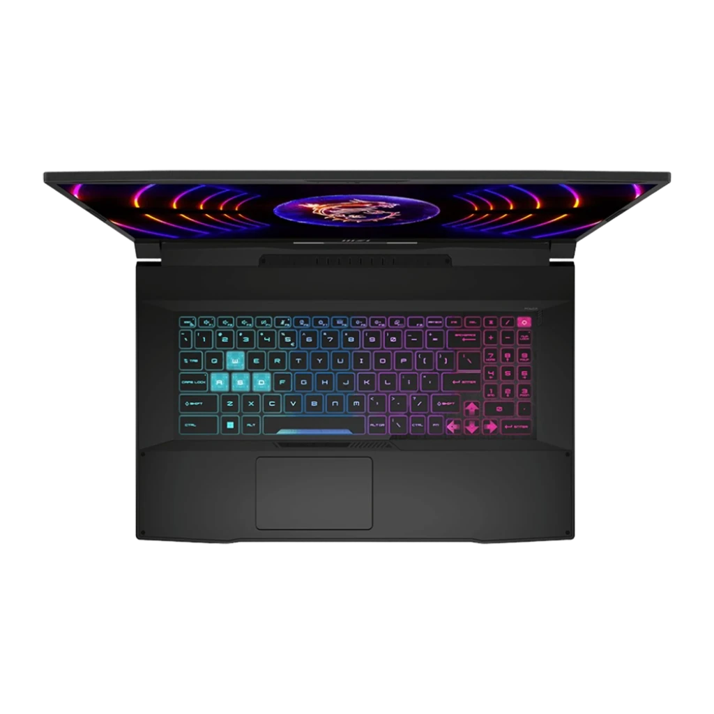 MSI Katana 17 1TB SSD preto, vista frontal: ecrã com logo dragão MSI e teclado RGB iluminado - Item3