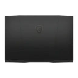 MSI Katana 17 1TB SSD noir, couvercle arrière: logo bouclier MSI centré sur surface mate avec lignes angulaires