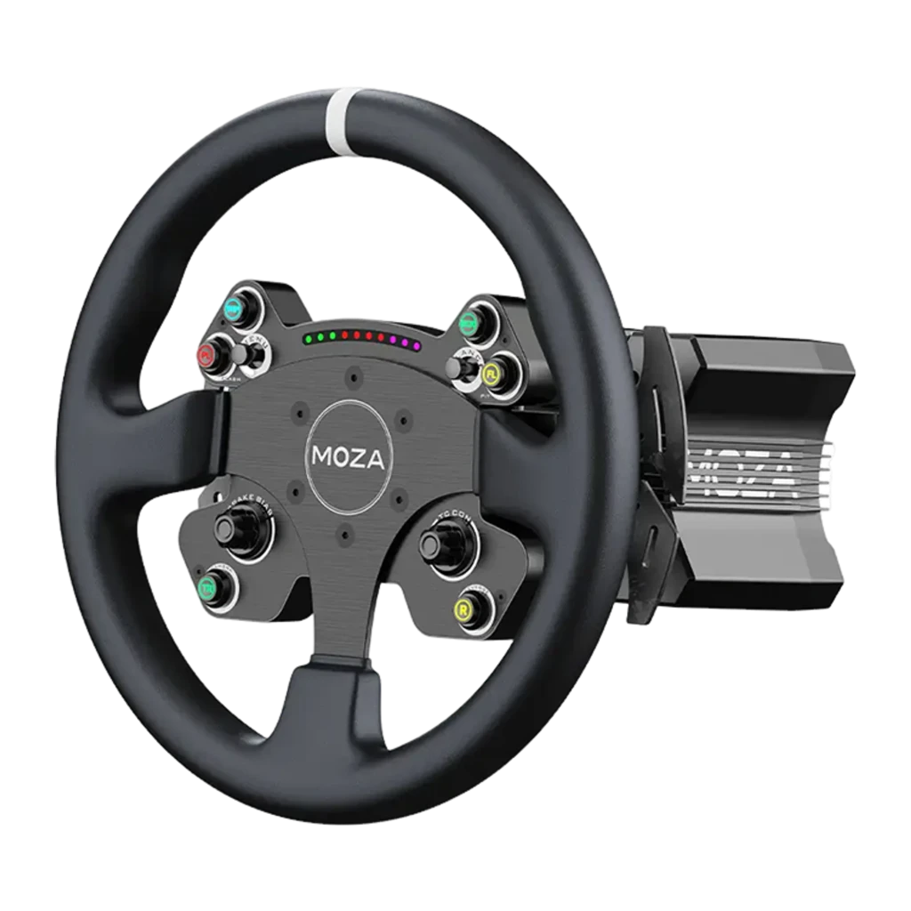 Moza Racing CS V2P Negro, vista frontal: volante redondo negro con botonera RGB, encoders y tira LED central - Ítem1