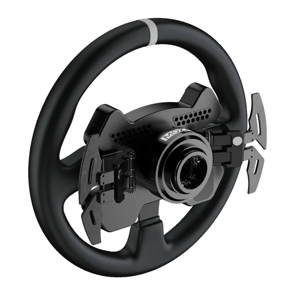 Moza Racing CS V2P Negro, vista frontal: volante redondo negro con botonera RGB, encoders y tira LED central - Ítem2