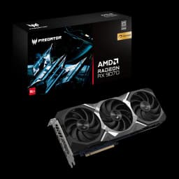 Acer Predator BiFrost Radeon RX 9070 OC 16GB, contenu: carte graphique triple ventilateur et boîte Predator
