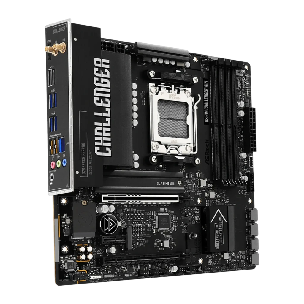 ASRock B850M Challenger WiFi preta, vista conjunto: placa-mãe, caixa e antenas WiFi 7 incluídas - Item2