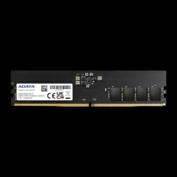ADATA Premier 16GB DDR5 noir, vue de face: PCB noir avec étiquette blanche, puces mémoire et connecteur doré