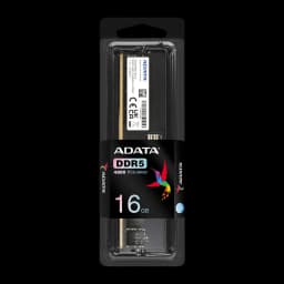 ADATA Premier 16GB DDR5 noir, emballage: module en blister noir avec logo DDR5 4800 16GB et colibri coloré