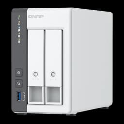 QNAP TS-216G NAS 2 baias 6GB branco, vista frontal direita: 2 baias, LEDs indicadores, botão ligar e porta USB 3.0