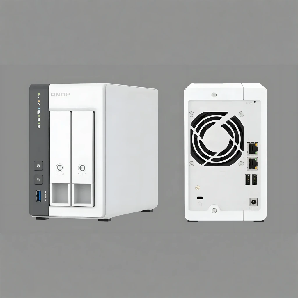 QNAP TS-216G NAS 2 bahías 6GB blanco, vista frontal derecha: 2 bahías, LEDs indicadores, botón encendido y puerto USB 3.0 - Ítem2