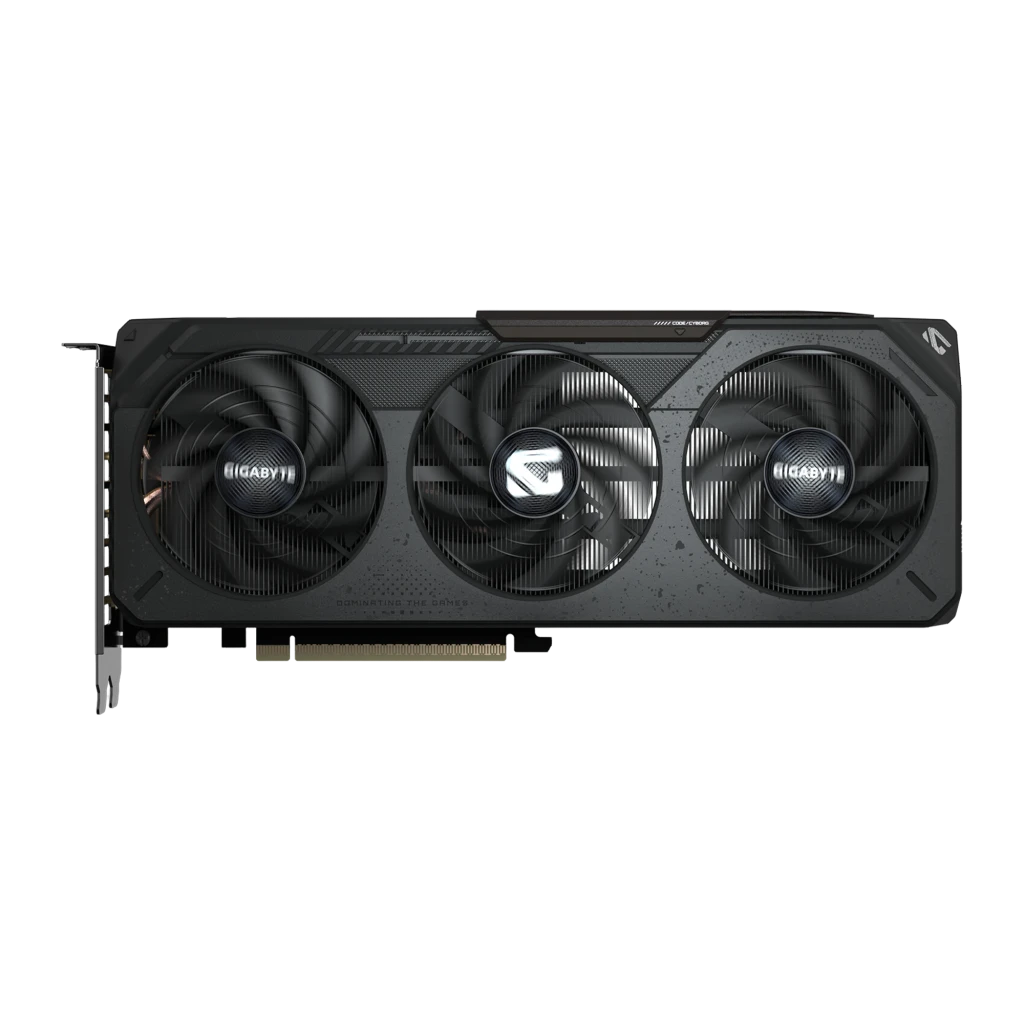 GIGABYTE GeForce RTX 5050 GAMING OC 8GB negro, kit con caja: tarjeta en ángulo frontal junto a caja naranja y verde con logo - Ítem5