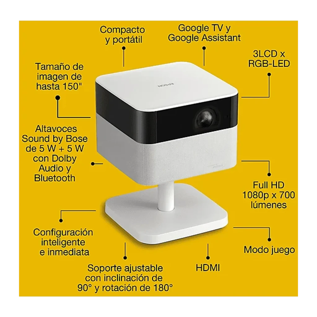 Epson Projecteur EF-71 1080p 700 lumens Blanc, vue de face: objectif central, bande noire et socle pivotant blanc - Ítem4