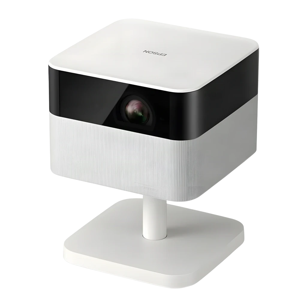 Epson Projecteur EF-71 1080p 700 lumens Blanc, vue de face: objectif central, bande noire et socle pivotant blanc - Ítem1