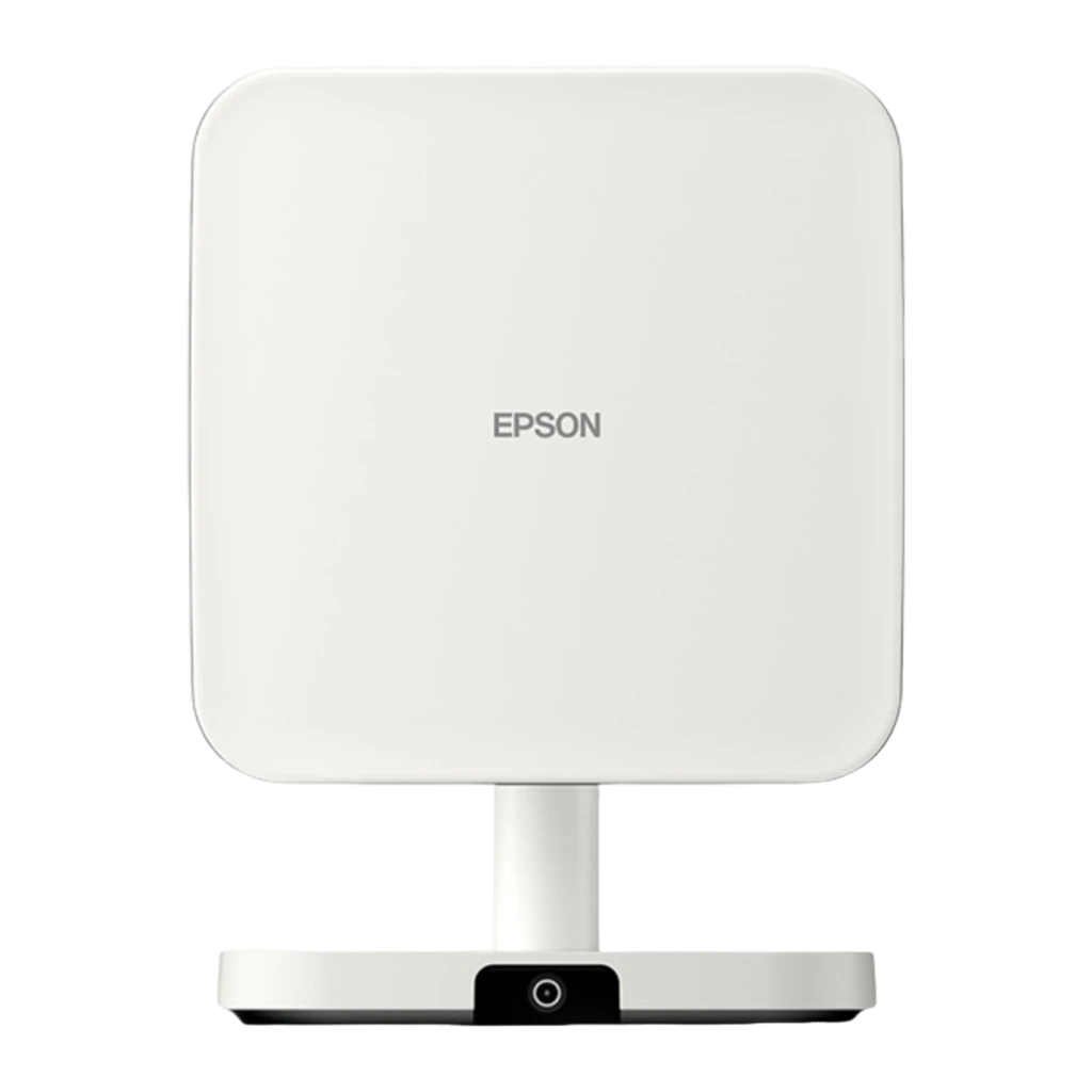 Epson Projecteur EF-71 1080p 700 lumens Blanc, vue de face: objectif central, bande noire et socle pivotant blanc - Ítem2