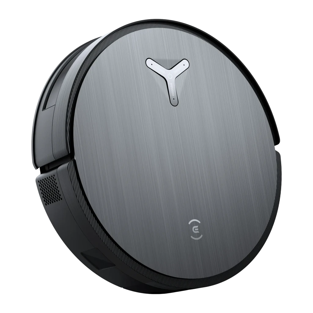 Ecovacs Deebot X11 Pro Omni preto, kit vista frontal: robô acoplado sob a estação de esvaziamento, mopa azul visível - Item1
