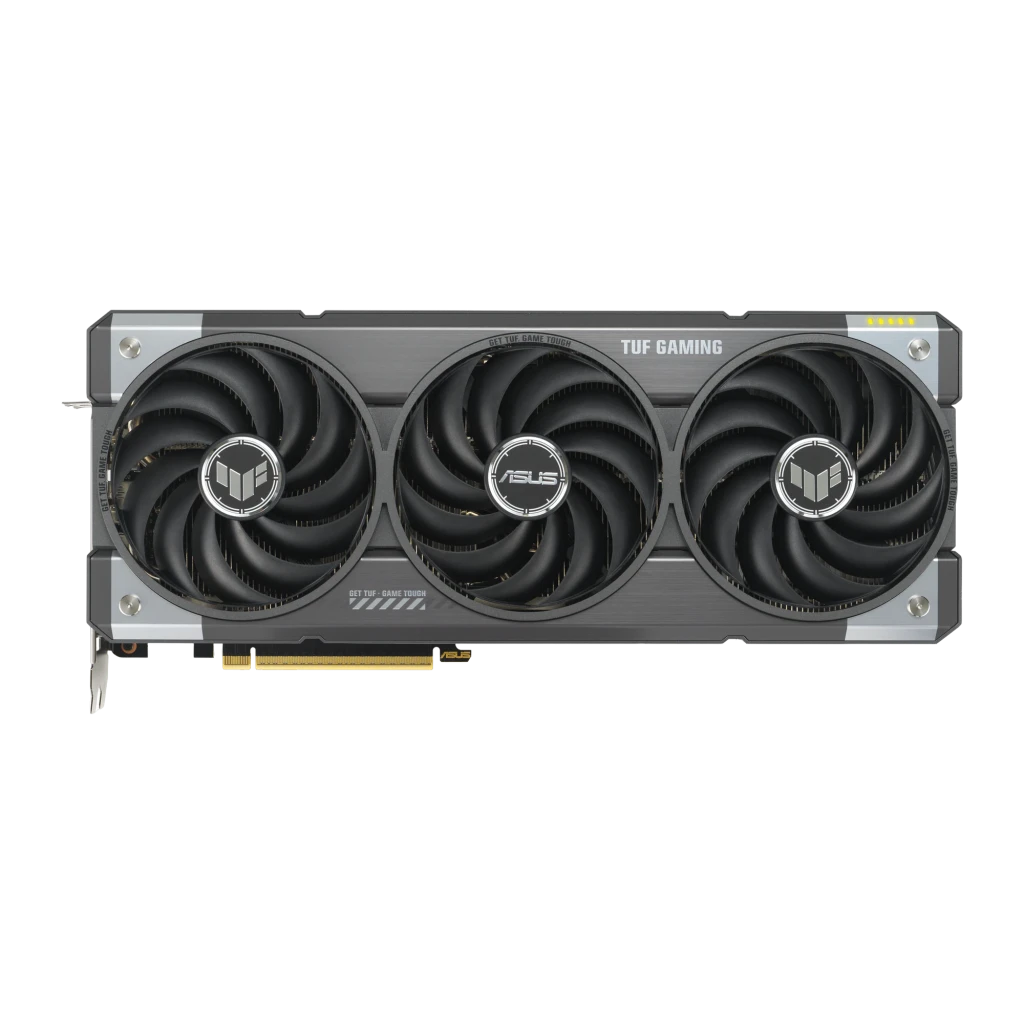 ASUS TUF Gaming GeForce RTX 5070 OC 12GB Negro Gris, vista con caja: tarjeta y packaging frontal con tres ventiladores - Ítem4