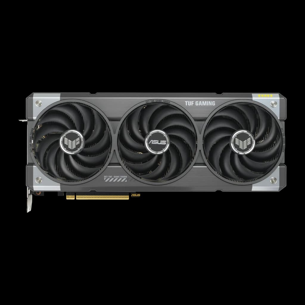 ASUS TUF Gaming GeForce RTX 5070 OC 12GB GDDR7 negro gris, vista frontal: tres ventiladores con logos TUF y ASUS, carcasa