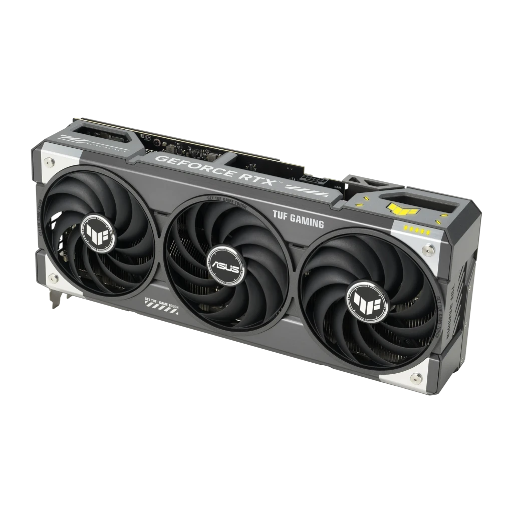 ASUS TUF Gaming GeForce RTX 5070 OC 12GB Negro Gris, vista con caja: tarjeta y packaging frontal con tres ventiladores - Ítem1