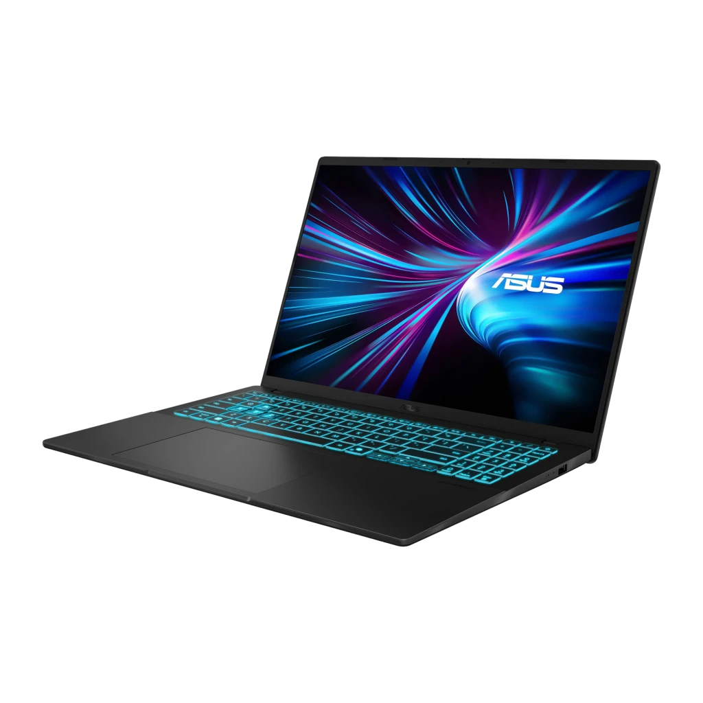 ASUS Vivobook V16 V3607VH 512GB negro mate, vista frontal: pantalla encendida con logo ASUS y teclado retroiluminado en azul - Ítem4