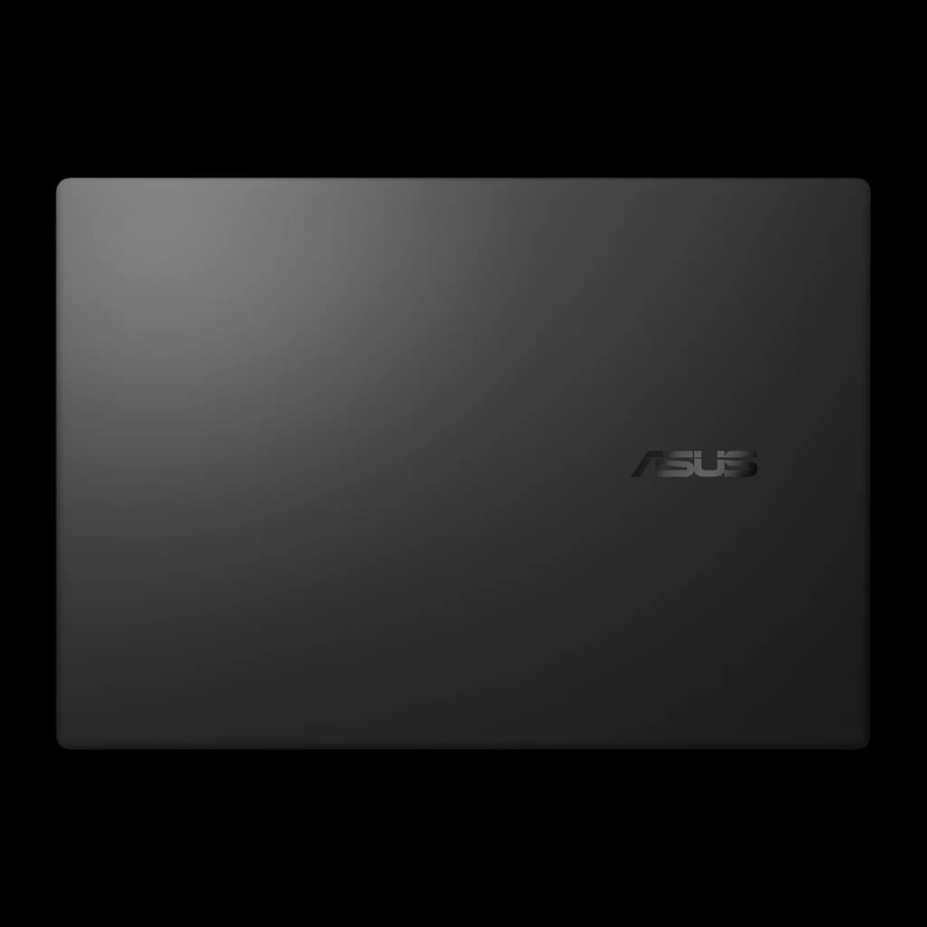 ASUS Vivobook V16 512GB negro mate, tapa superior: superficie lisa con logo ASUS en relieve tono sobre tono