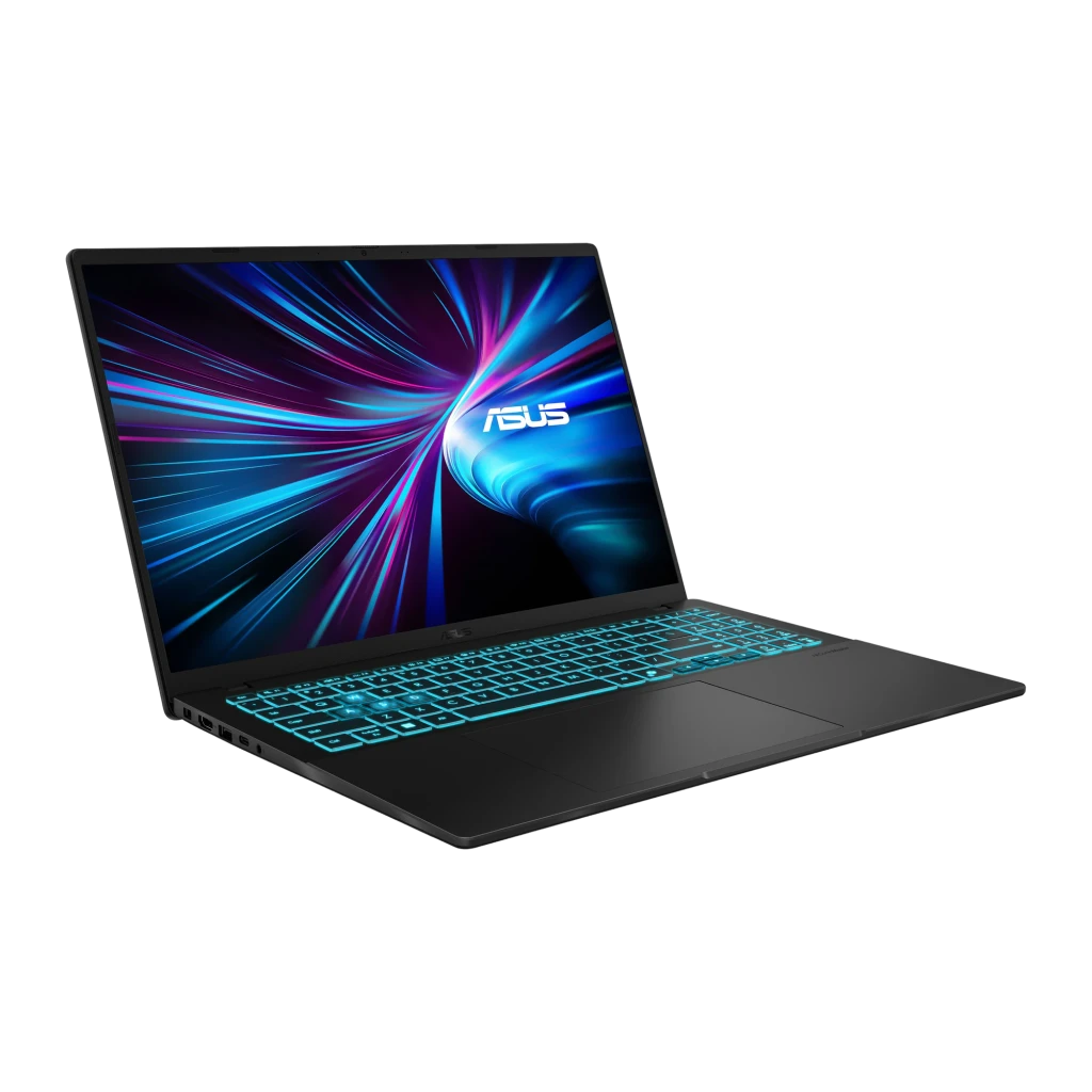 ASUS Vivobook V16 V3607VH 512GB negro mate, vista frontal: pantalla encendida con logo ASUS y teclado retroiluminado en azul - Ítem1