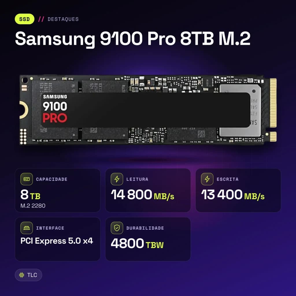 SSD Samsung 9100 Pro 8TB M.2 NVMe PCIe 5.0 M.2 2280 Con Disipador - características