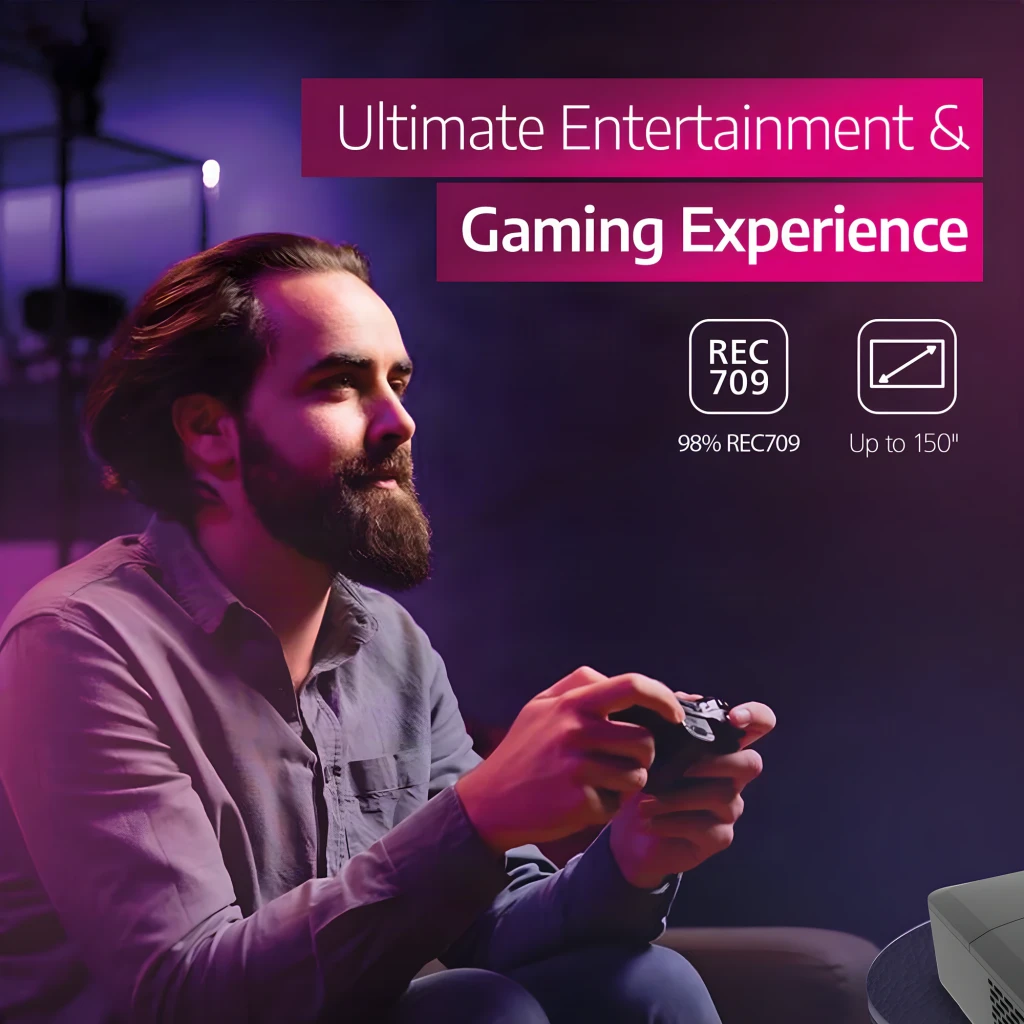 Philips Projecteur GamePix 800 Smart 1080p 2500lm noir, vue avant latérale: objectif avec anneau rouge, grille - Ítem4