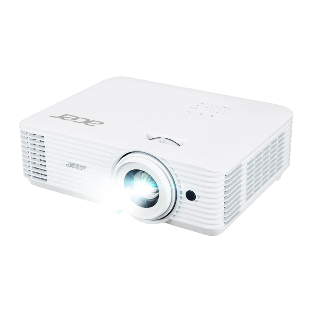 Acer Projecteur H6805BDa 4K UHD DLP 4000lm Blanc, vue avant: objectif à lentille bleue, grilles de ventilation et logo Acer - Ítem2