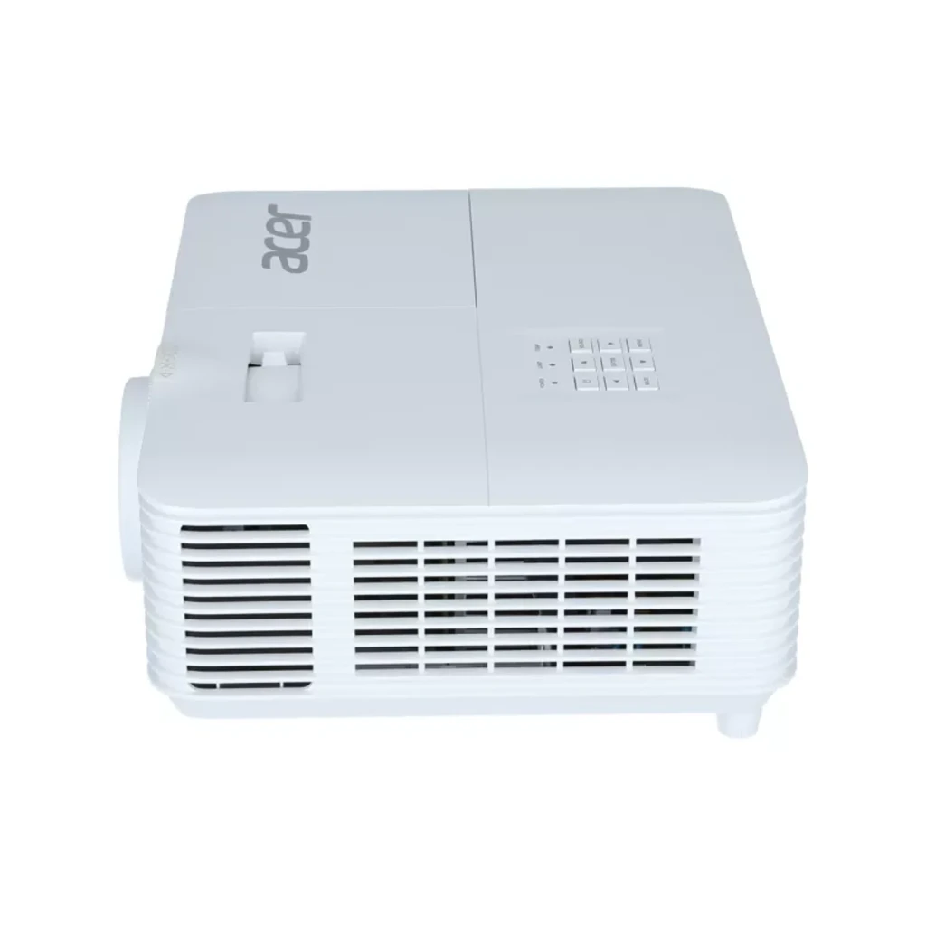 Acer Projecteur H6805BDa 4K UHD DLP 4000lm Blanc, vue avant: objectif à lentille bleue, grilles de ventilation et logo Acer - Ítem3