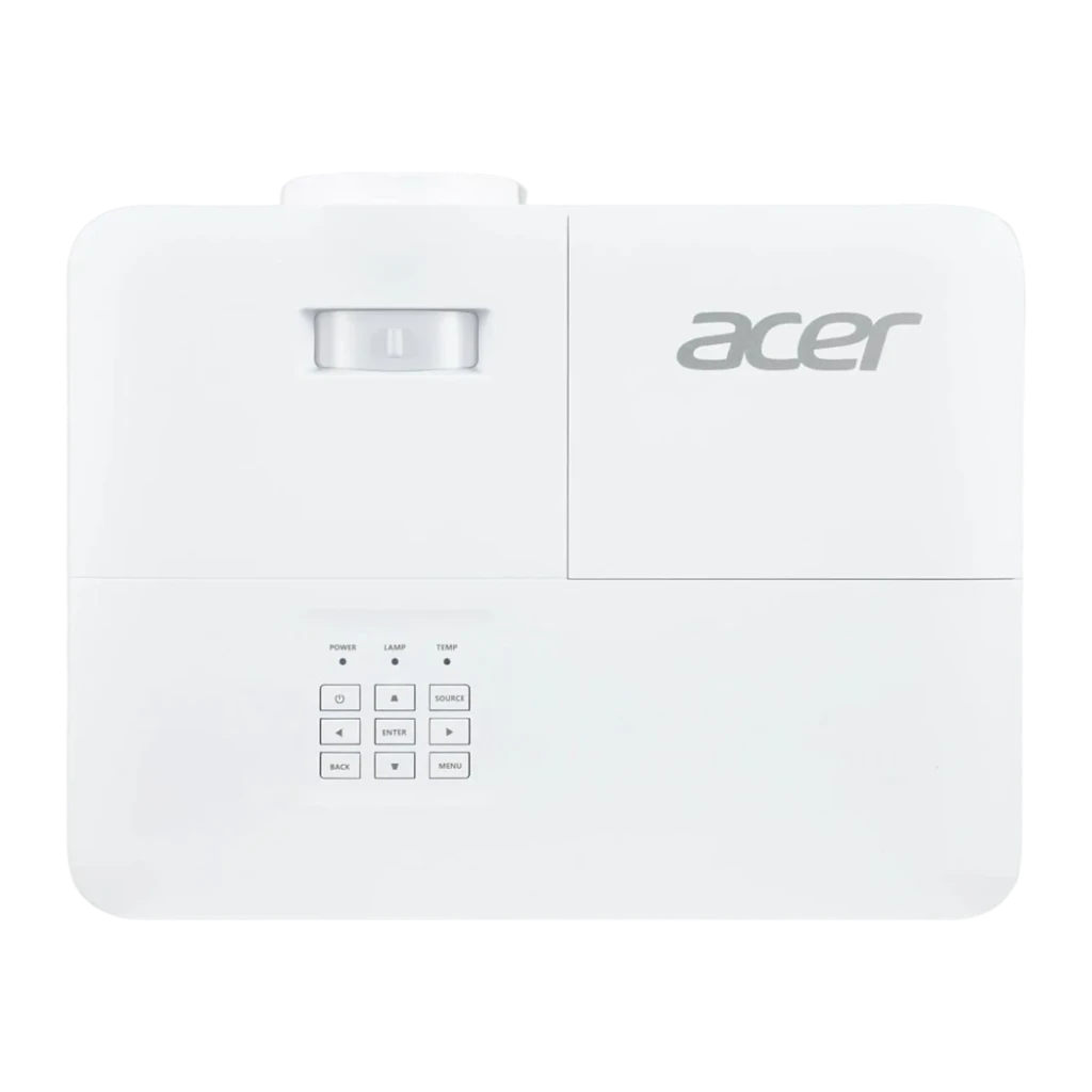 Acer Projecteur H6805BDa 4K UHD DLP 4000lm Blanc, vue avant: objectif à lentille bleue, grilles de ventilation et logo Acer - Ítem4