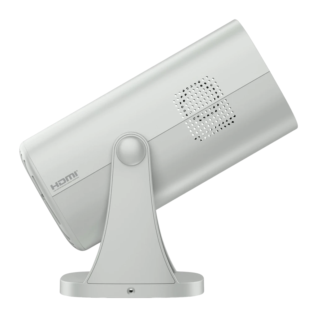 Philips Projecteur NeoPix 244 1080p Blanc, vue de face: grande lentille, grille haut-parleur et bouton AF sur support - Ítem2