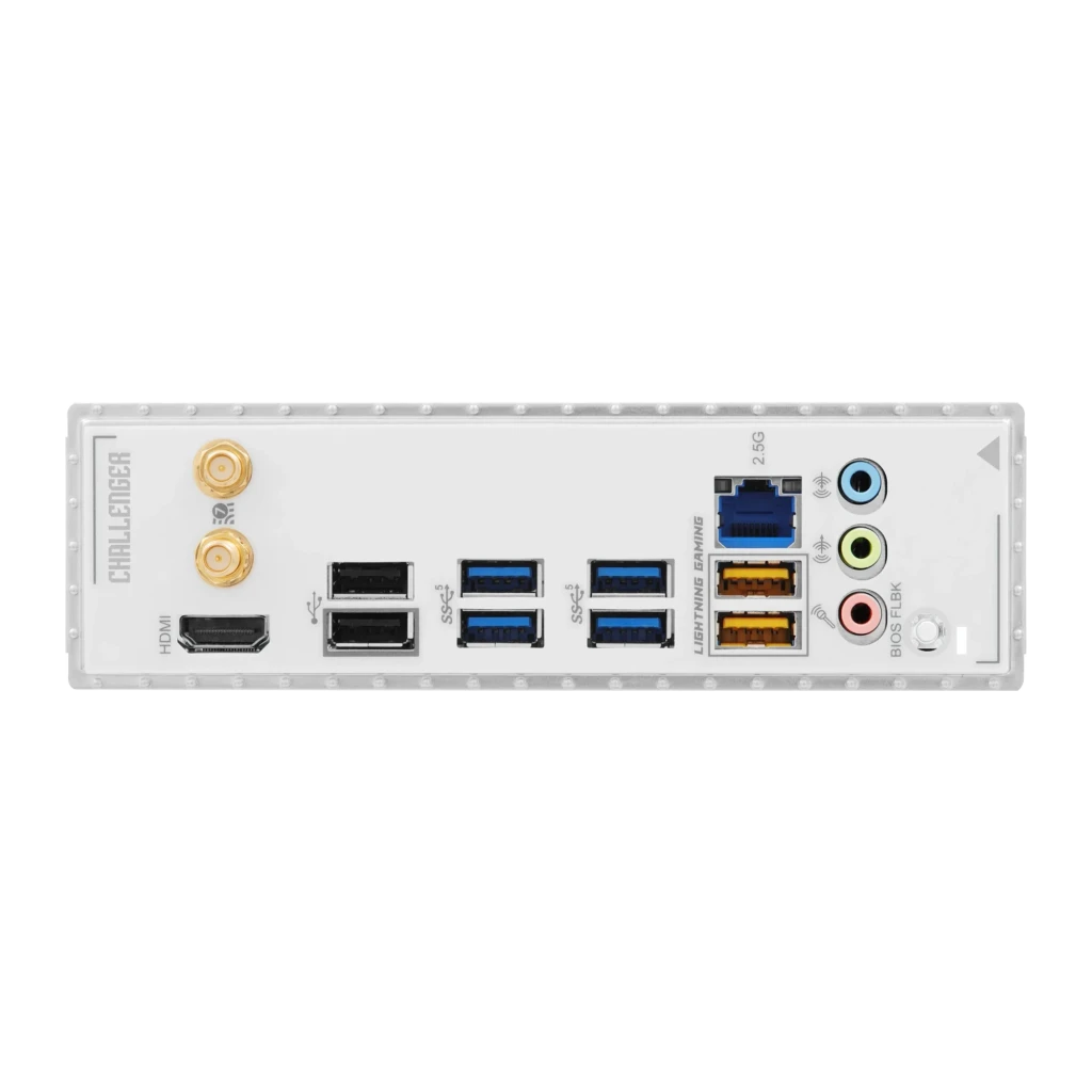 ASRock B850M Challenger WiFi White Micro ATX, vista conjunto: placa-mãe branca com caixa e antenas WiFi 7 - Item4