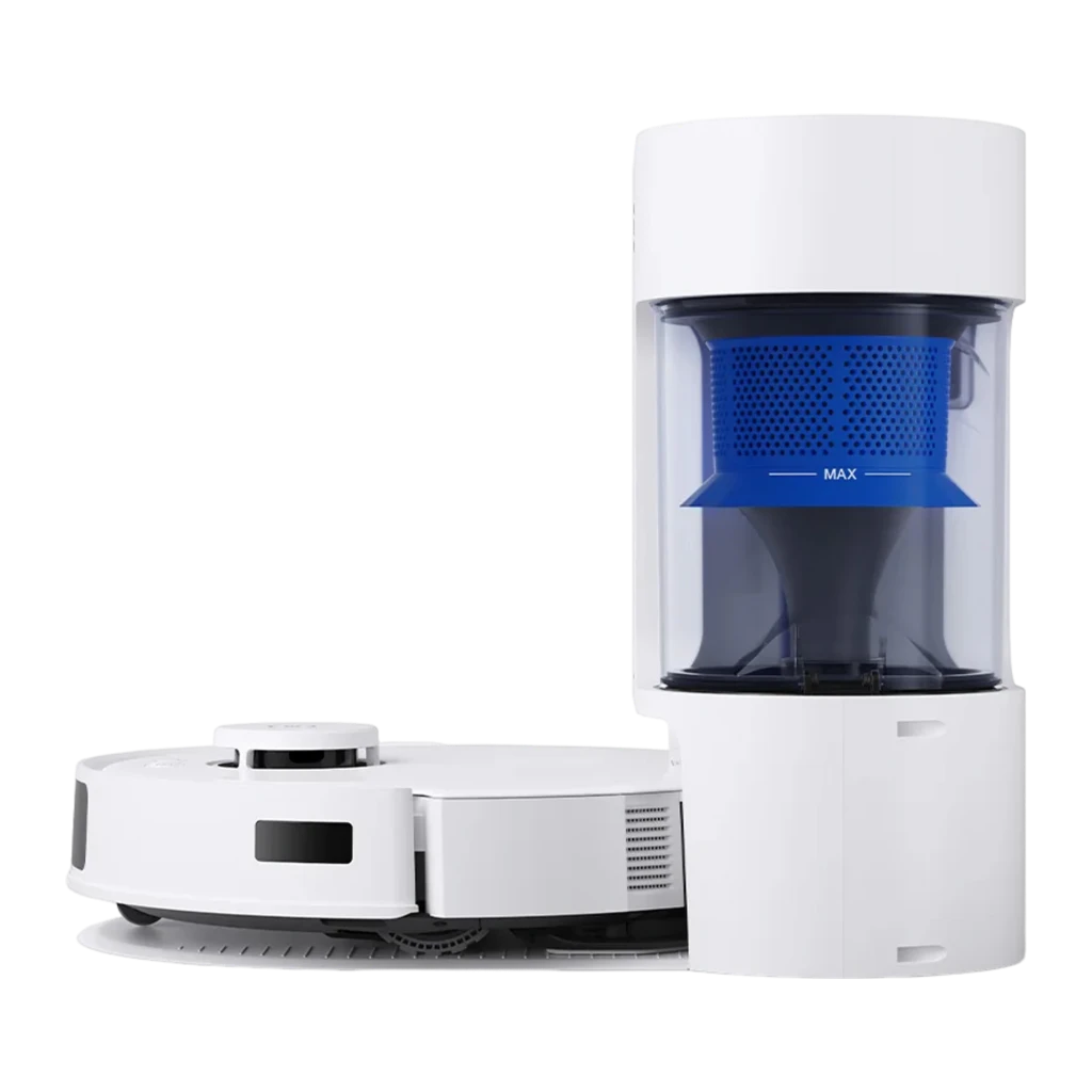 Ecovacs Deebot N20 Plus branco, kit com base de esvaziamento automático: depósito azul transparente aberto e robô acoplado - Item4