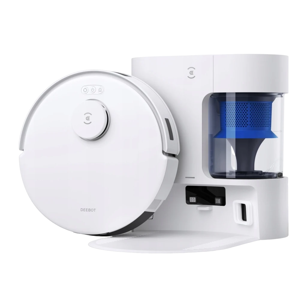 Ecovacs Deebot N20 Plus branco, kit com base de esvaziamento automático: depósito azul transparente aberto e robô acoplado - Item5