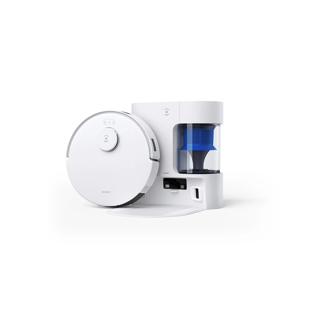 Ecovacs Deebot N20 Plus branco, kit com base de esvaziamento automático: depósito azul transparente aberto e robô acoplado - Item6