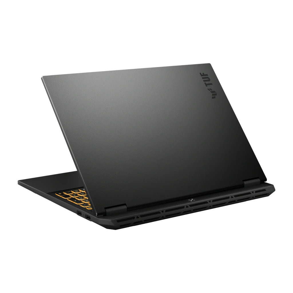 ASUS TUF Gaming 16 1TB gris, vista frontal abierta: pantalla con logo TUF y teclado retroiluminado naranja - Ítem5