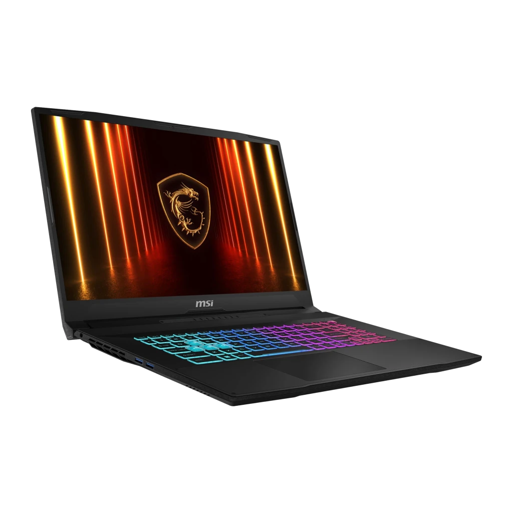 MSI Katana 17 HX B14WGK 1TB preto, vista frontal: ecrã com logótipo dragão dourado e teclado RGB multicolor - Item3