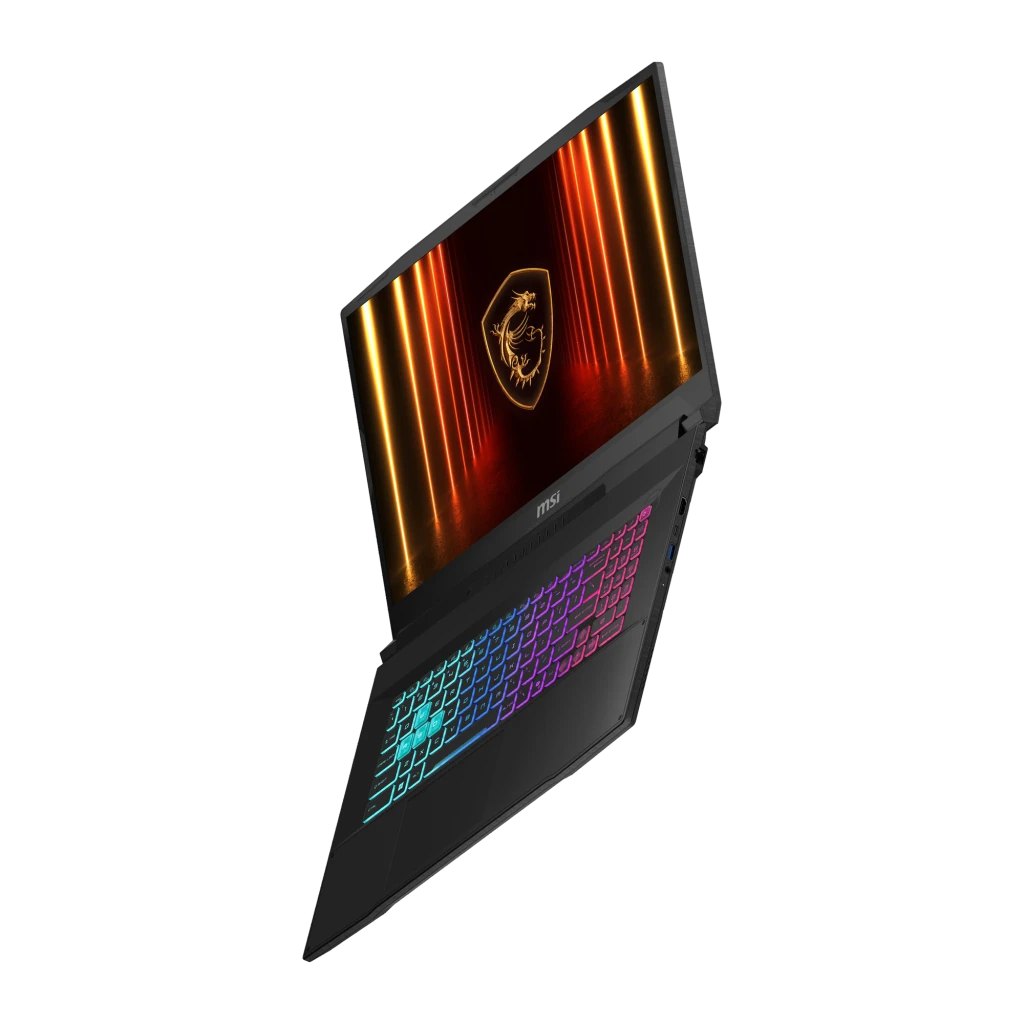 MSI Katana 17 HX B14WGK 1TB preto, vista frontal: ecrã com logótipo dragão dourado e teclado RGB multicolor - Item5
