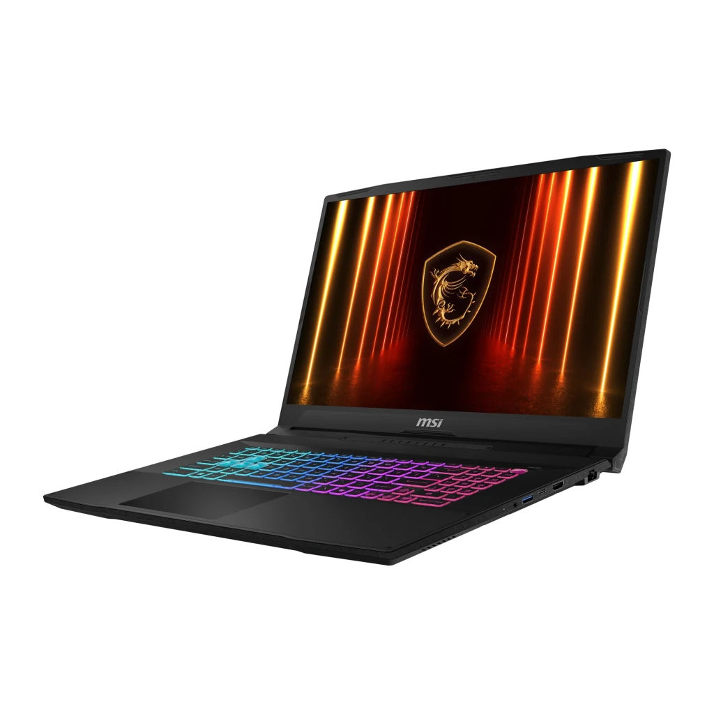MSI Katana 17 HX B14WGK 1TB preto, vista frontal: ecrã com logótipo dragão dourado e teclado RGB multicolor - Item1