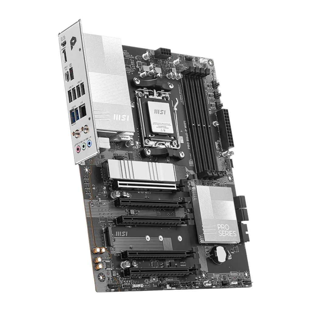 MSI PRO B840-P WIFI preto, kit completo: placa-mãe ao lado da caixa de venda com antena WiFi incluída - Item2