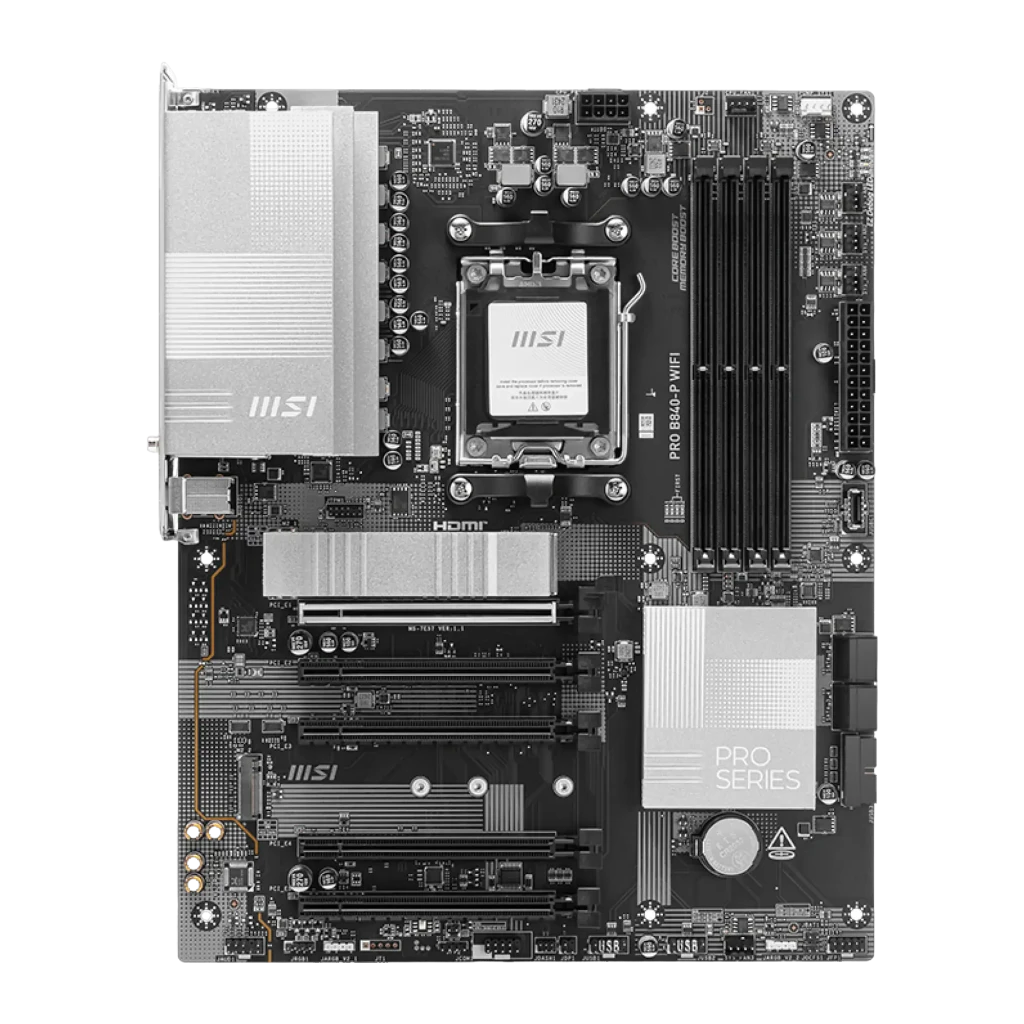MSI PRO B840-P WIFI preto, kit completo: placa-mãe ao lado da caixa de venda com antena WiFi incluída - Item4