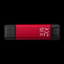 Kingston SPSD 1TB preto vermelho, vista traseira plana: face inferior com certificações CE e FC, conectores USB-A e USB-C