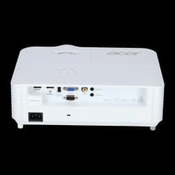 Acer Proyector H6518STi 1080p 3500lm DLP blanco, vista trasera superior: panel de conectores, tapa superior y logo Acer