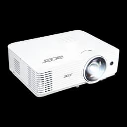 Acer Proyector H6518STi 1080p 3500lm DLP Blanco, vista en ángulo: lente frontal, rejillas de ventilación laterales y panel