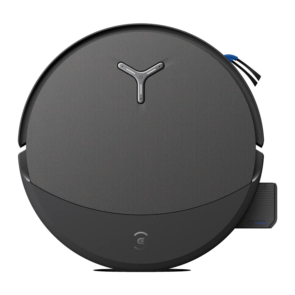 Ecovacs Deebot T90 Pro Omni preto, vista lateral do kit: base de esvaziamento automático em ângulo três quartos com robô - Item11