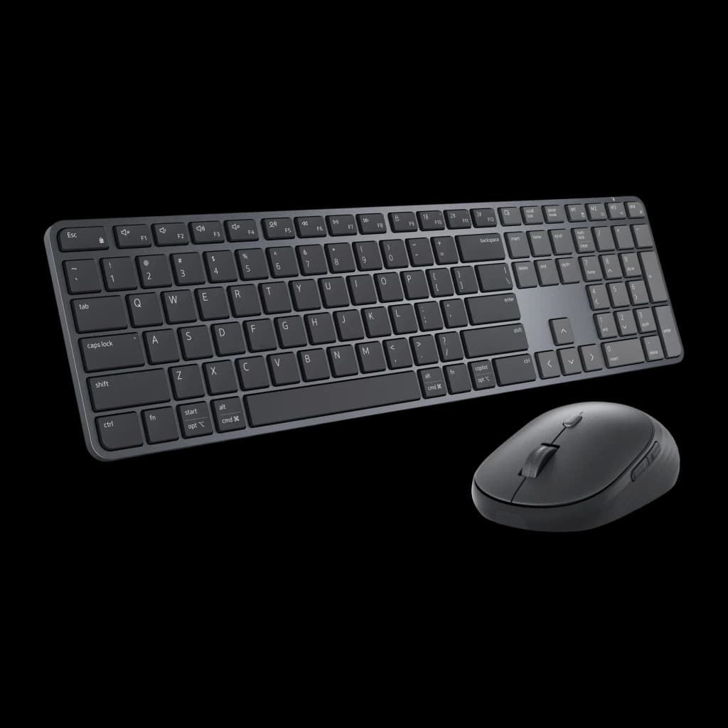 Dell Pack clavier et souris Pro KM726 noir, vue en angle: clavier slim QWERTY complet et souris sans fil ensemble