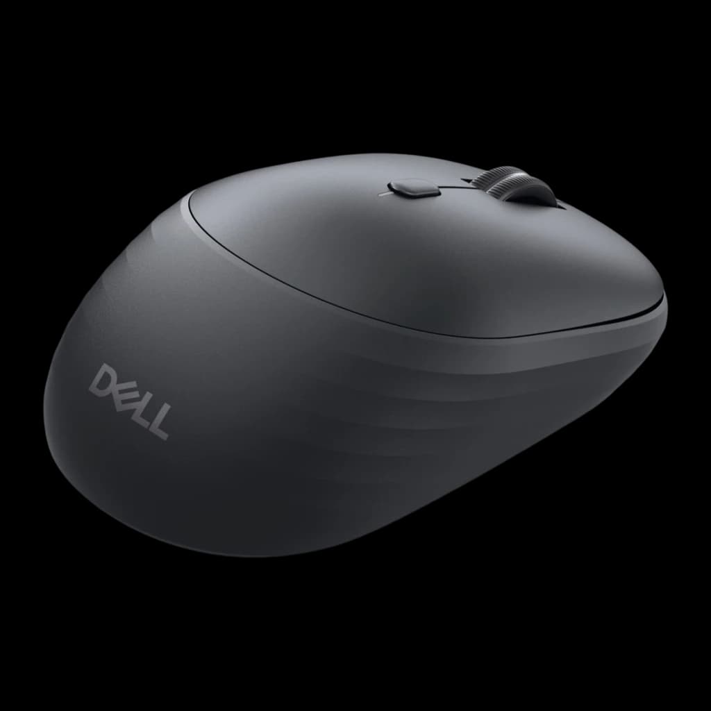 Dell Pack clavier et souris Pro KM726 noir, détail latéral souris: profil arrondi, molette et logo Dell visibles